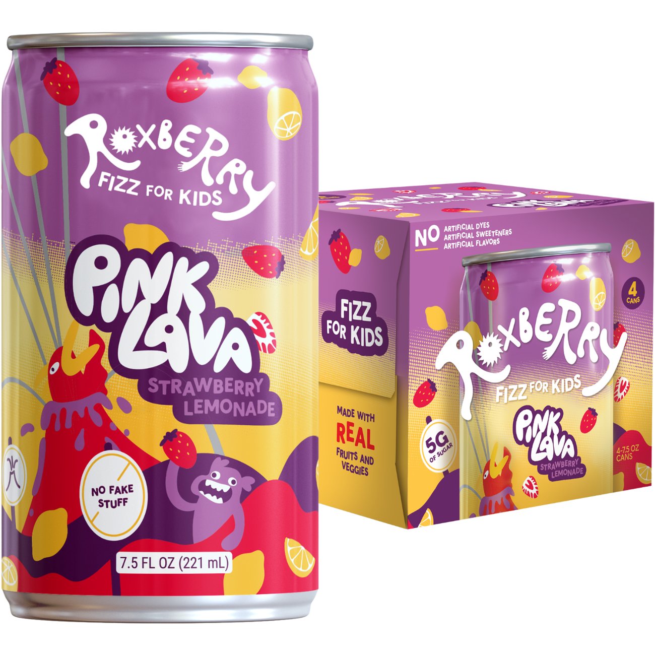 Roxberry Kids Soda - Pink Lava Strawberry Lemonade 4 pk Mini Cans ...