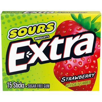 Extra Sours Strawberry Sugar Free Gum, 15 pc