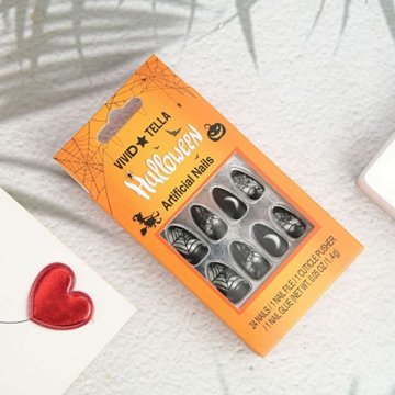 Vivid Tella Halloween Press on Nails - Black Moon Spider