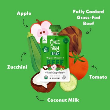 Once Upon a Farm Organic & Grass-Fed Beef Baby Pouch with Apple Tomato Spinach Zucchini & Coconut Milk