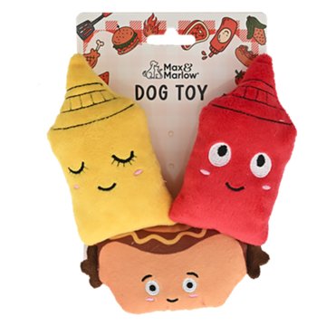 Max & Marlow Summer Ketchup Mustard And Hot Dog Toy, 3 ct