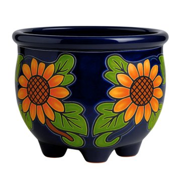 Blue Orange Pottery Molcajete Sunflower Planter, Large
