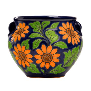 Blue Orange Pottery Traditional Sunflower Planter, Small