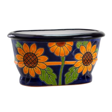 Blue Orange Pottery Leonesa Sunflower Planter