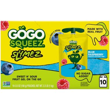 GoGo squeeZ SlymeZ Blueberry Raspberry Fruit Gel Pouches