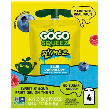 GoGo SqueeZ SlymeZ Blueberry Raspberry Fruit Gel Pouches, 4 ct
