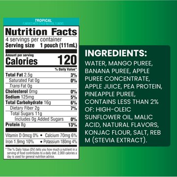 GoGo squeeZ Tropical Fruit Smoothie Protein Pouches, 4 ct