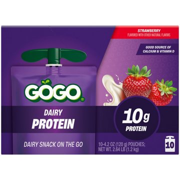 GoGo squeeZ Strawberry Dairy Protein Pouches, 10 ct