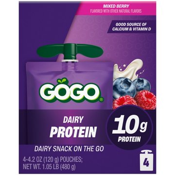 GoGo squeeZ Mixed Berry Dairy Protein Pouches, 4 ct