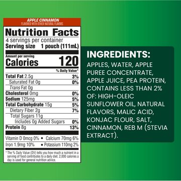 GoGo squeeZ Apple Cinnamon Fruit Smoothie Protein Pouches, 4 ct