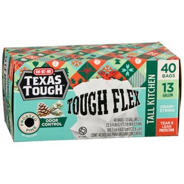 H-E-B Texas Tough Tall Kitchen Flex Trash Bags, 13 Gallon - Frosted Pine, 40 ct