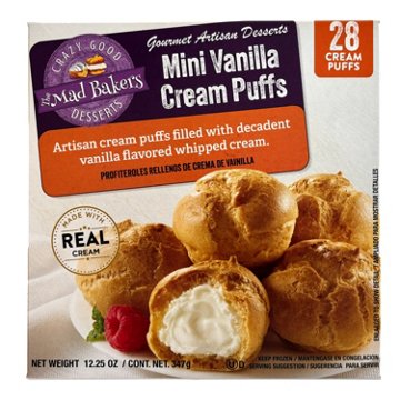 The Mad Bakers Mini Frozen Vanilla Cream Puffs, 28 ct