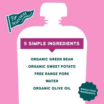 Serenity Kids Organic Baby Food Pouch - Pork, Green Beans & Sweet Potato