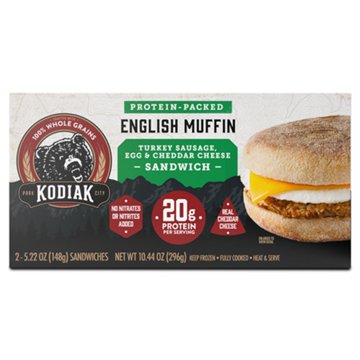 Kodiak Turkey Sausage, Egg & Cheese 20g Protein English Muffin Sandwiches, 2 ct