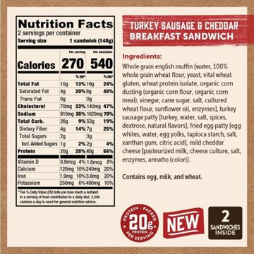 Kodiak Turkey Sausage, Egg & Cheese 20g Protein English Muffin Sandwiches, 2 ct