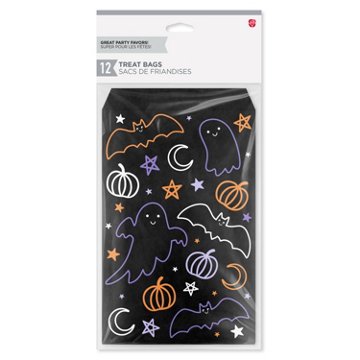 American Greetings Halloween Treat Gift Bags - Black Ghosts, Bats & Pumpkins, 12 ct