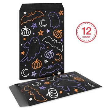 American Greetings Halloween Treat Gift Bags - Black Ghosts, Bats & Pumpkins, 12 ct