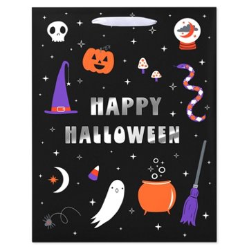 American Greetings Black with Silver 'Happy Halloween' Text & Colorful Halloween Icons Large Halloween Gift Bag