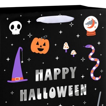 American Greetings Black with Silver 'Happy Halloween' Text & Colorful Halloween Icons Large Halloween Gift Bag
