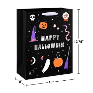 American Greetings Black with Silver 'Happy Halloween' Text & Colorful Halloween Icons Large Halloween Gift Bag