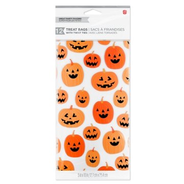 American Greetings Halloween Cellophane Treat Bags, Jack-O'-Lantern Pumpkins, 12 ct