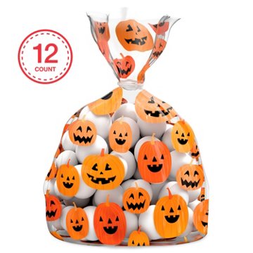 American Greetings Halloween Cellophane Treat Bags, Jack-O'-Lantern Pumpkins, 12 ct