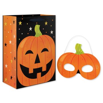 American Greetings Jack-O'-Lantern with Stars with Wearable Pumpkin Facemask Medium Halloween Gift Bag