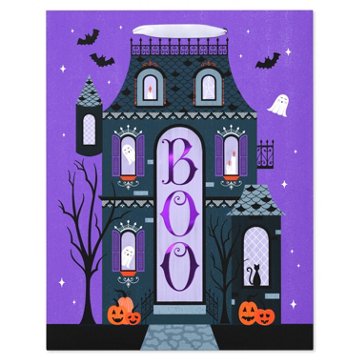 American Greetings Purple Haunted House with Boo, Ghosts & Pumpkins Large Halloween Gift Bag