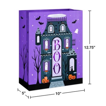 American Greetings Purple Haunted House with Boo, Ghosts & Pumpkins Large Halloween Gift Bag