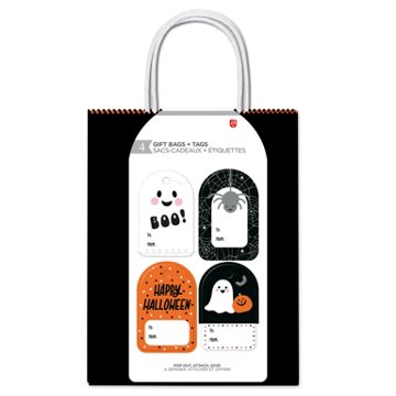 American Greetings Solid Orange & Black with Pop-Out Tags Combo Halloween Gift Bags, 4 ct