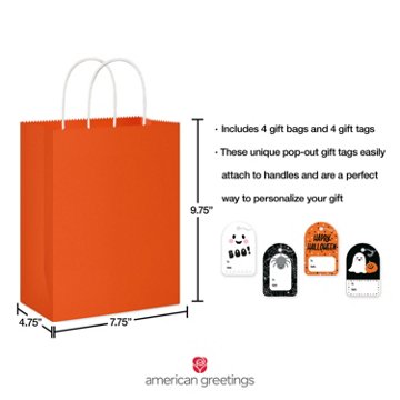 American Greetings Solid Orange & Black with Pop-Out Tags Combo Halloween Gift Bags, 4 ct