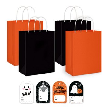American Greetings Solid Orange & Black with Pop-Out Tags Combo Halloween Gift Bags, 4 ct