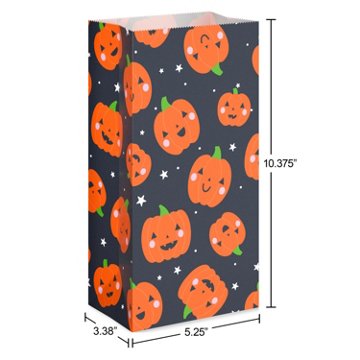 American Greetings Pumpkin & Stars Pattern Halloween Lunch Treat Bags, 3.38" x 10.38" x 5.25"