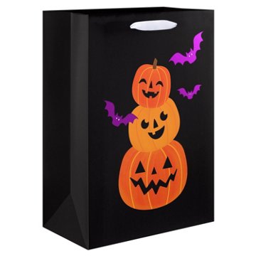 American Greetings Stacked Jack-O'-Lanterns & Purple Bats Medium Halloween Gift Bag