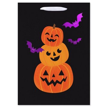 American Greetings Stacked Jack-O'-Lanterns & Purple Bats Medium Halloween Gift Bag