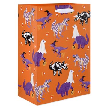American Greetings Orange Dinosaur Costume Print Medium Halloween Gift Bag