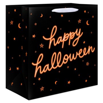 American Greetings Black with Orange Neon 'Happy Halloween' Script Jumbo Halloween Gift Bag