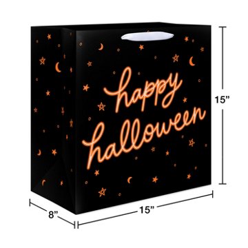 American Greetings Black with Orange Neon 'Happy Halloween' Script Jumbo Halloween Gift Bag