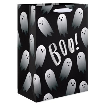 American Greetings Black Ghost Pattern with 'Boo!' Script Medium Halloween Gift Bag