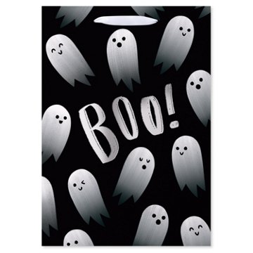 American Greetings Black Ghost Pattern with 'Boo!' Script Medium Halloween Gift Bag