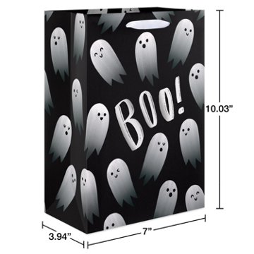 American Greetings Black Ghost Pattern with 'Boo!' Script Medium Halloween Gift Bag