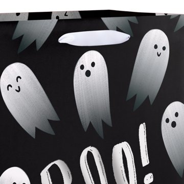 American Greetings Black Ghost Pattern with 'Boo!' Script Medium Halloween Gift Bag