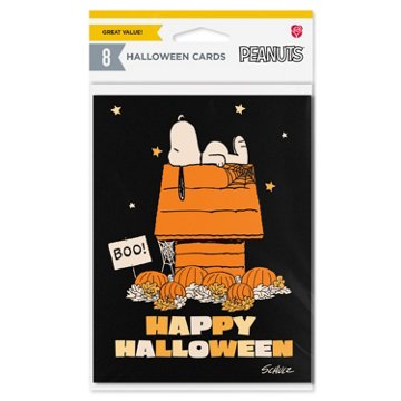 American Greetings Peanuts Snoopy Halloween Card Pack, Snoopy Doghouse Illustration, 8 ct