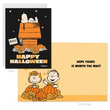 American Greetings Peanuts Snoopy Halloween Card Pack, Snoopy Doghouse Illustration, 8 ct