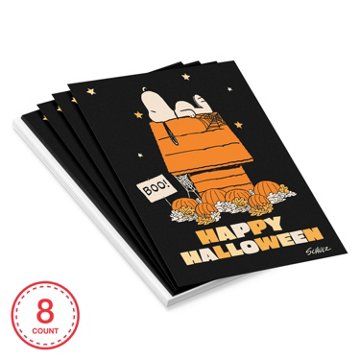 American Greetings Peanuts Snoopy Halloween Card Pack, Snoopy Doghouse Illustration, 8 ct