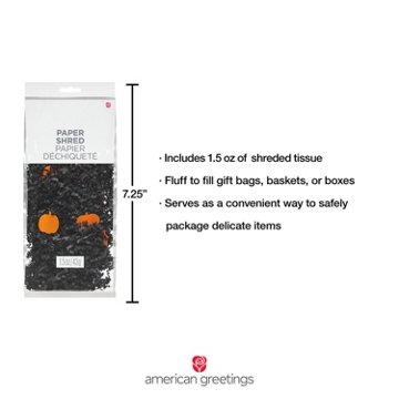 American Greetings Black Shredded Tissue with Orange Pumpkin Confetti for Halloween