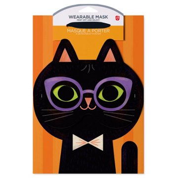 American Greetings Black Cat with Purple Glasses with a Wearable Back Cat Face Mask Medium Halloween Gift Bag