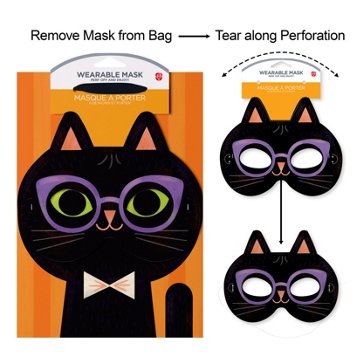 American Greetings Black Cat with Purple Glasses with a Wearable Back Cat Face Mask Medium Halloween Gift Bag