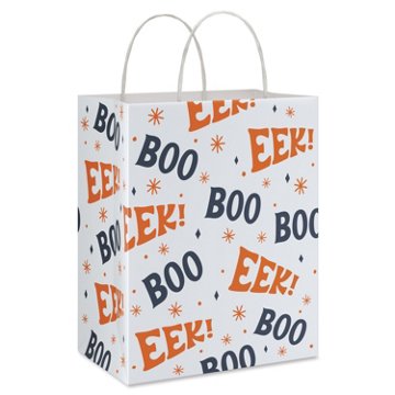 American Greetings White with Orange EEK! & Navy BOO Pattern Medium Halloween Gift Bag, 4.75" x 9.75" x 7.75"