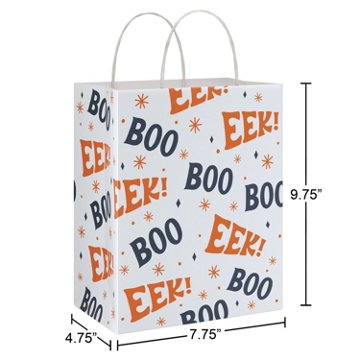 American Greetings White with Orange EEK! & Navy BOO Pattern Medium Halloween Gift Bag, 4.75" x 9.75" x 7.75"